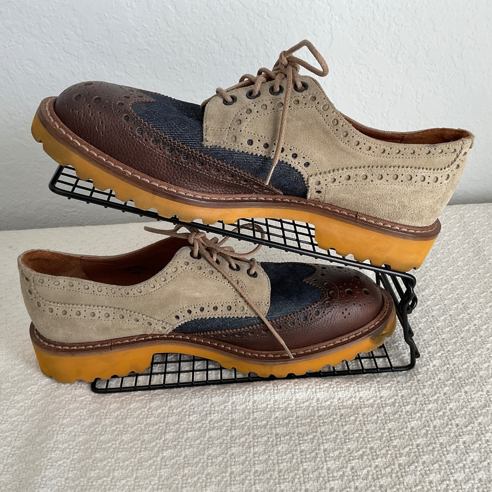 Donald J Pliner Boris Wingtip Oxford Brown Blue Cream Mens 9.5 Italy Pre-Owned - Picture 2 of 10